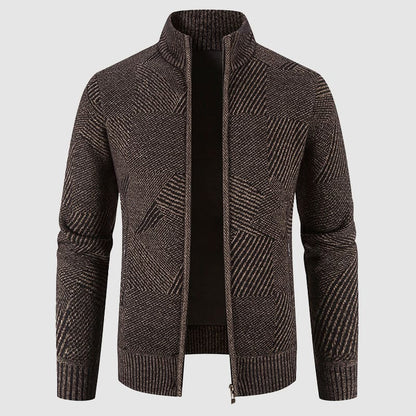 Herres Geometrisk Strikket Zip Cardigan - Mock Neck Stil for Smart Casual Bruk