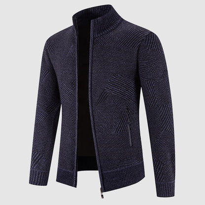 Herres Geometrisk Strikket Zip Cardigan - Mock Neck Stil for Smart Casual Bruk