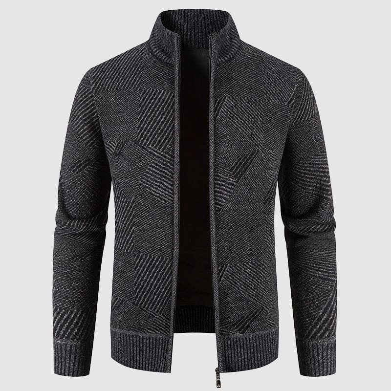 Herres Geometrisk Strikket Zip Cardigan - Mock Neck Stil for Smart Casual Bruk