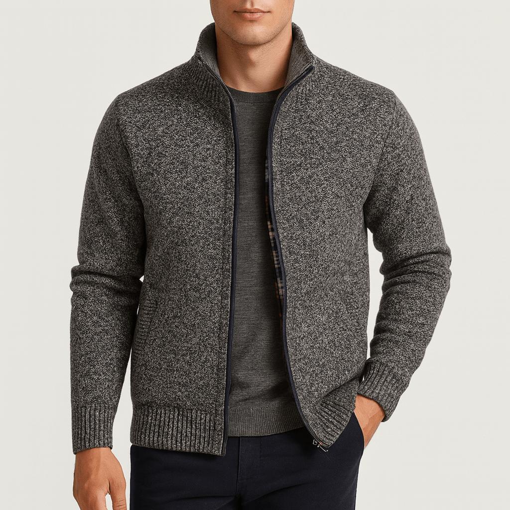 Herre Zip-Krage Cardigan – Stilig Strikk for Enhver Anledning