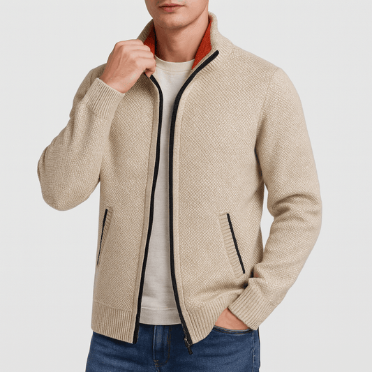 Herre Zip-Krage Cardigan – Stilig Strikk for Enhver Anledning