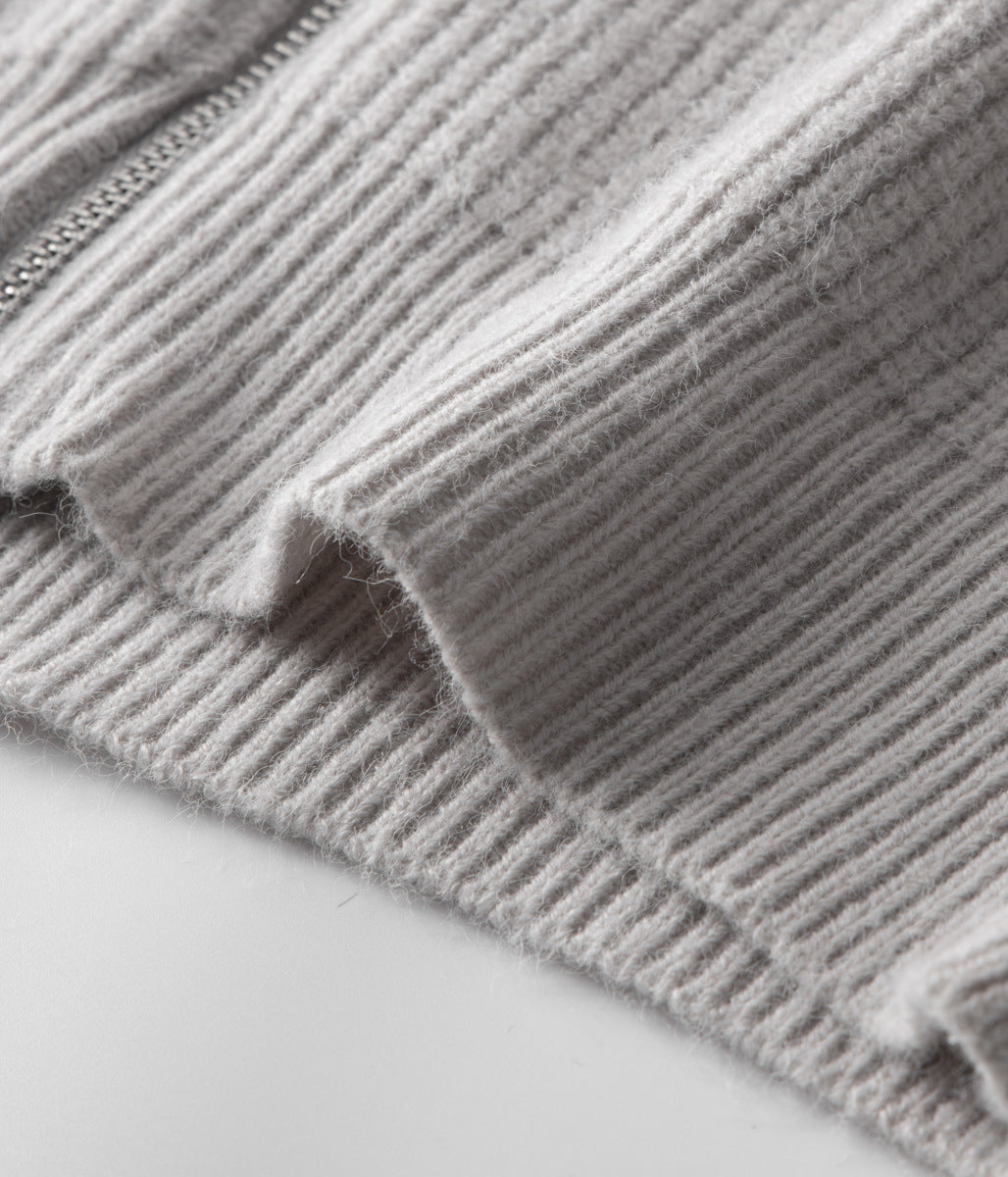 Herre Ribbet Funnel Neck Cardigan for Stilig Lagdeling