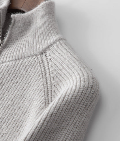 Herre Ribbet Funnel Neck Zip-Through Genser - Ideell for Lagdeling