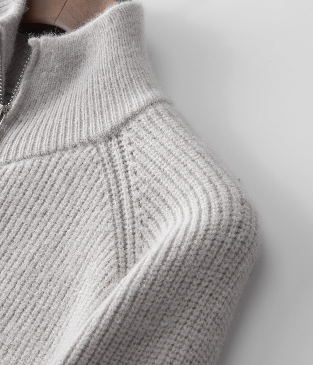 Herre Ribbet Funnel Neck Cardigan for Stilig Lagdeling