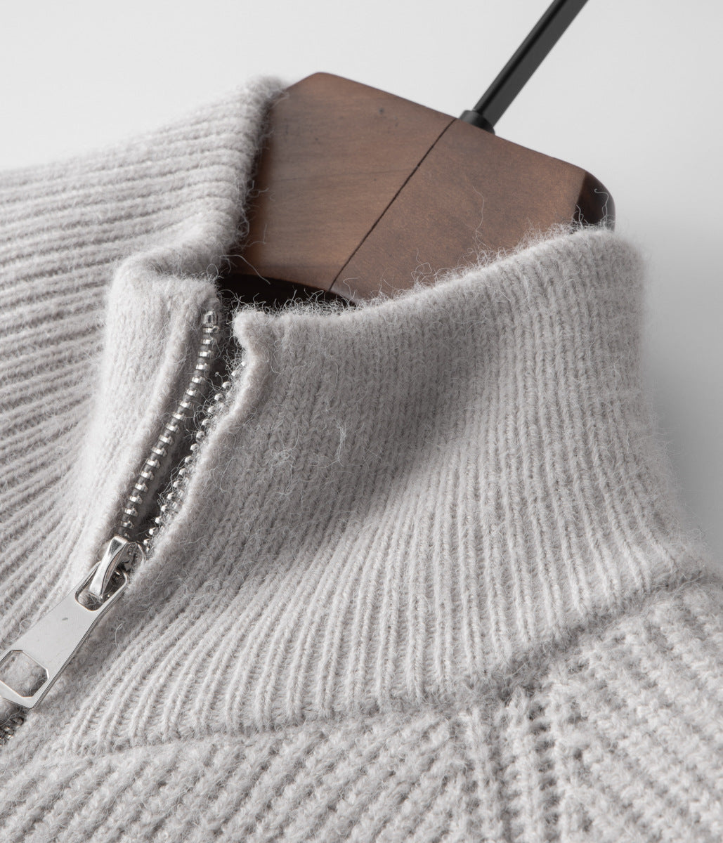 Herre Ribbet Funnel Neck Cardigan for Stilig Lagdeling