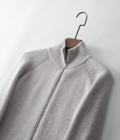 Herre Ribbet Funnel Neck Cardigan for Stilig Lagdeling