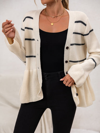 Chic Stripete Cardigan for Hverdagsbruk