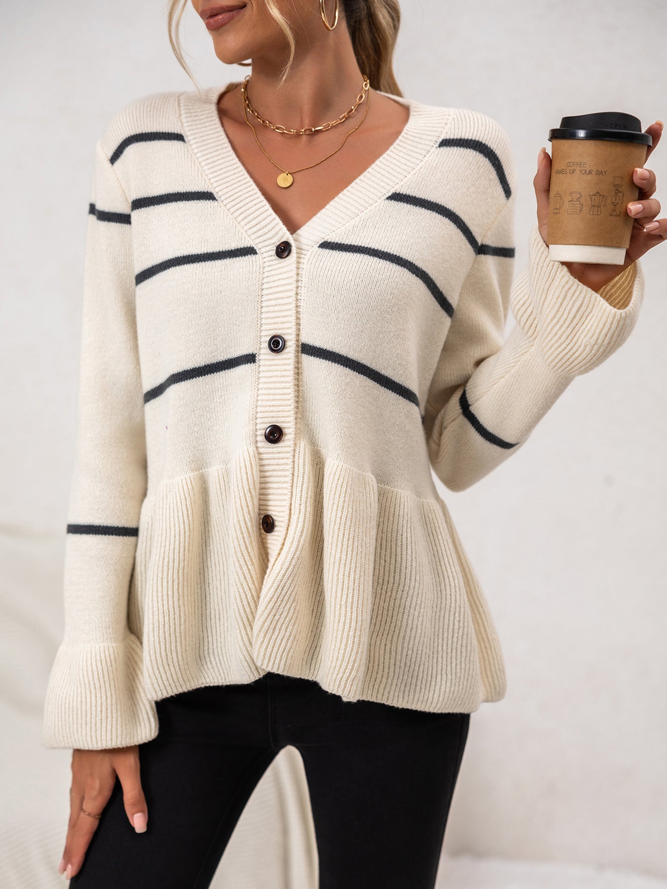 Chic Stripete Cardigan for Hverdagsbruk