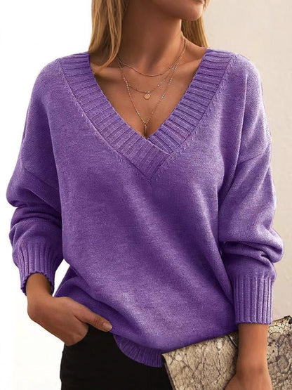 Avery - Cozy V-Neck Strikkegenser for Hverdagsbruk