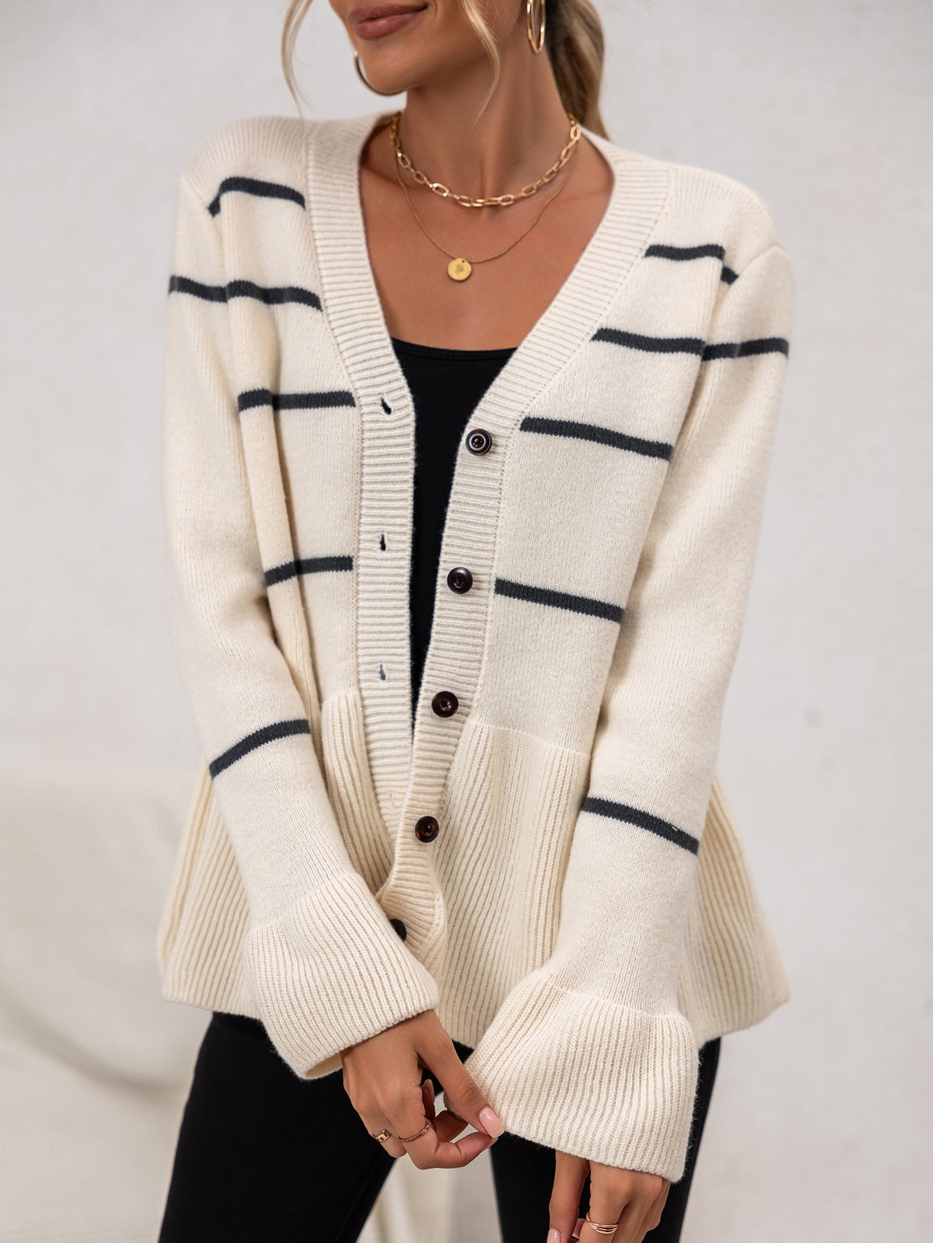 Chic Stripete Cardigan for Hverdagsbruk