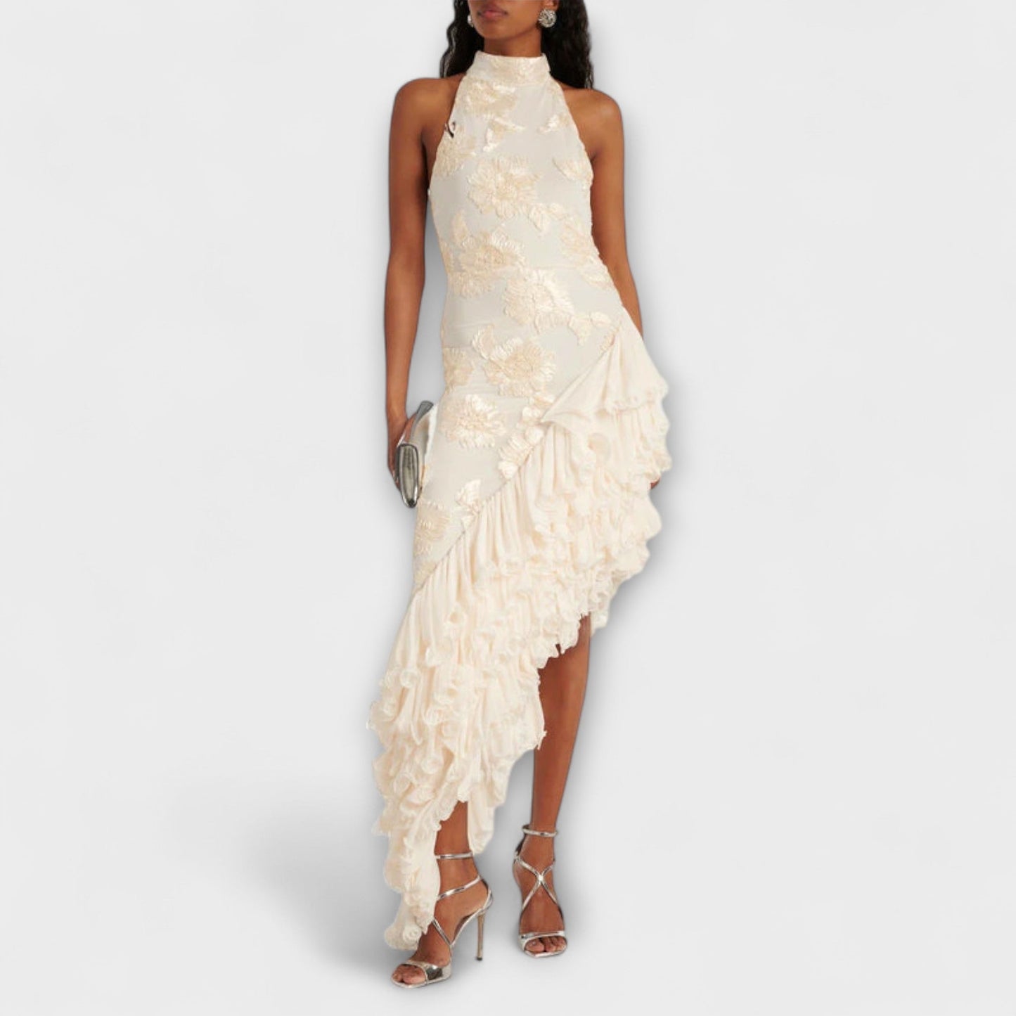 Karen - Floral Appliqué Maxi Kjole for Spesielle Anledninger