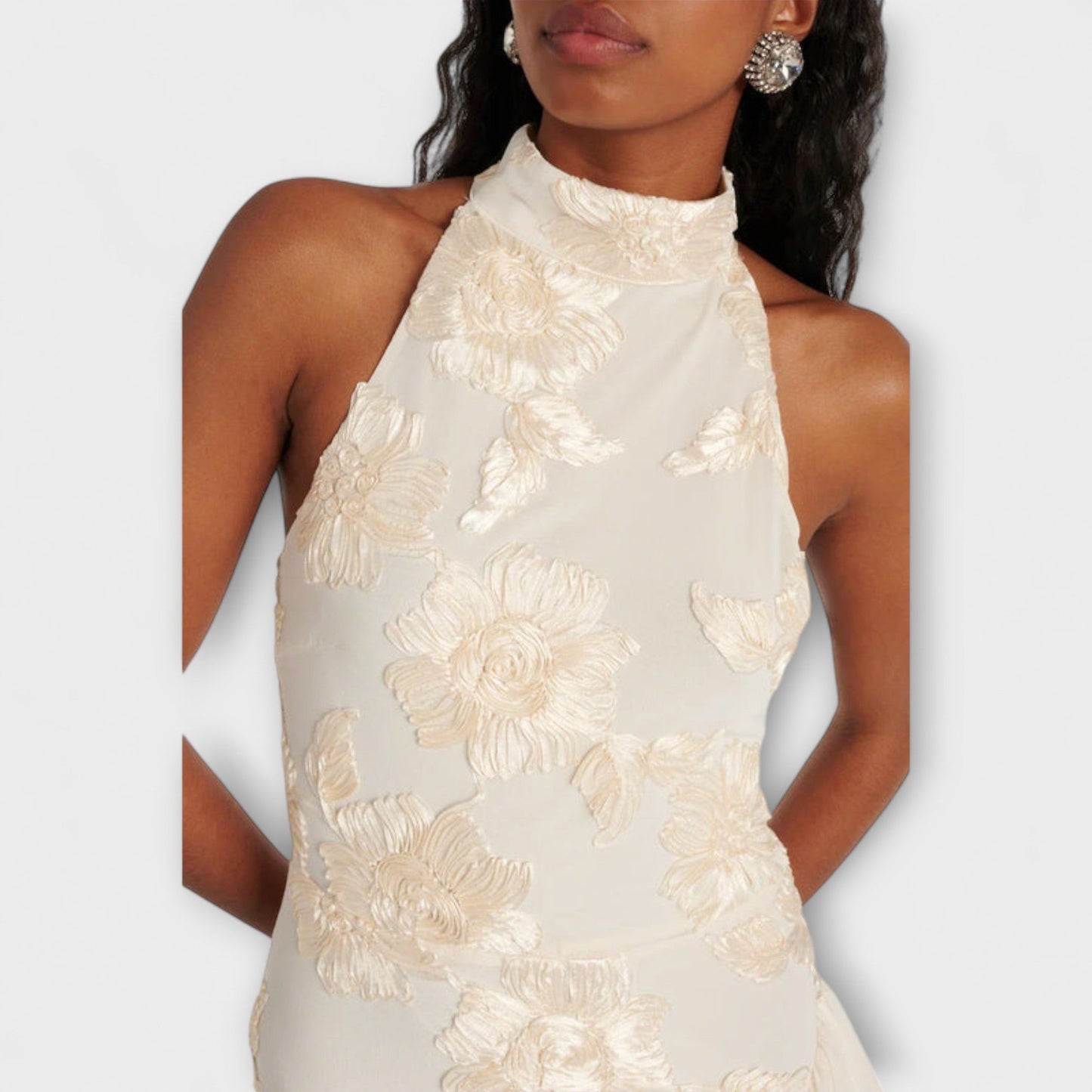 Karen - Floral Appliqué Maxi Kjole for Spesielle Anledninger