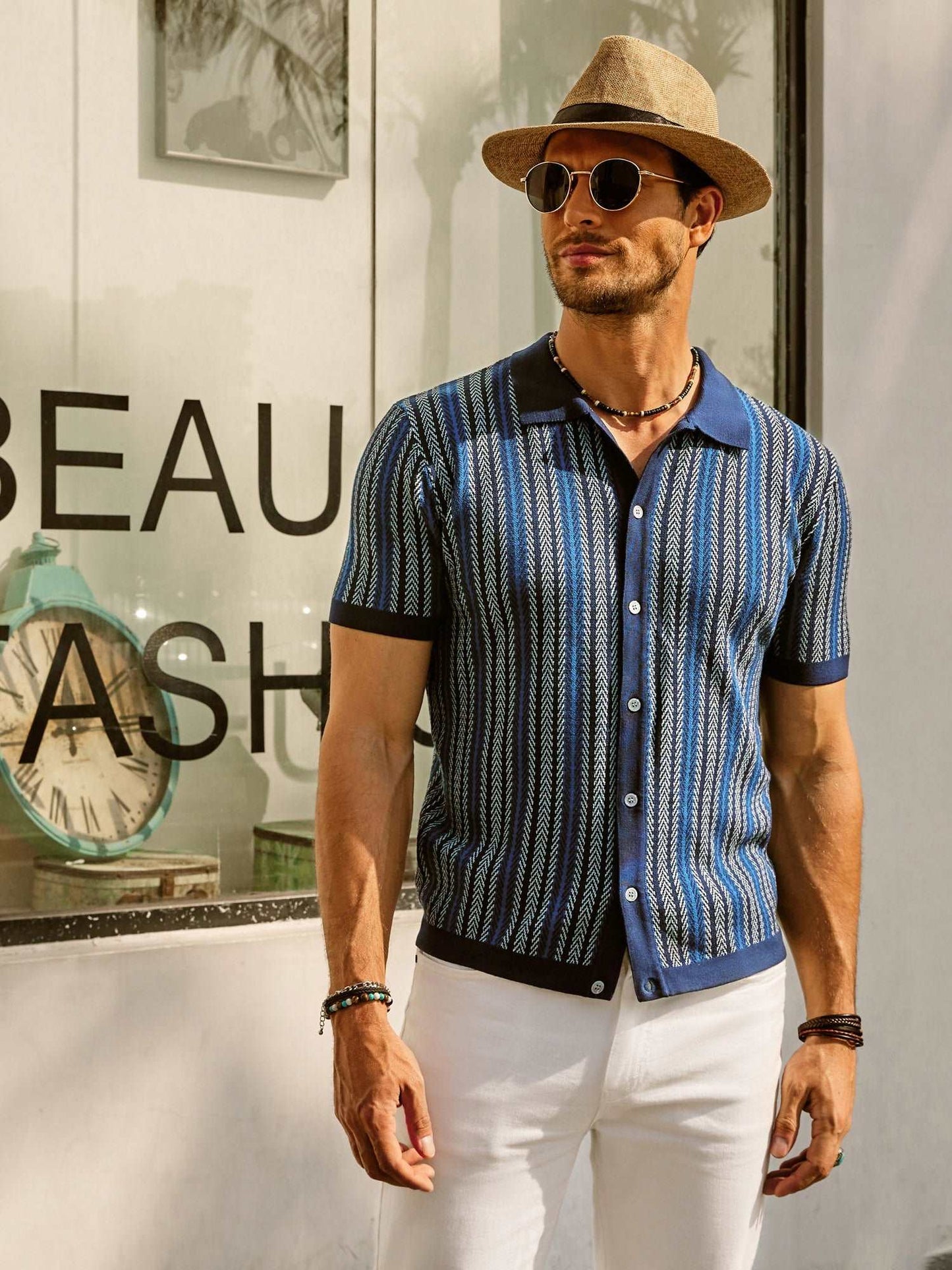 Herre Vintage Stripete Polo Skjorte for Hverdagsbruk