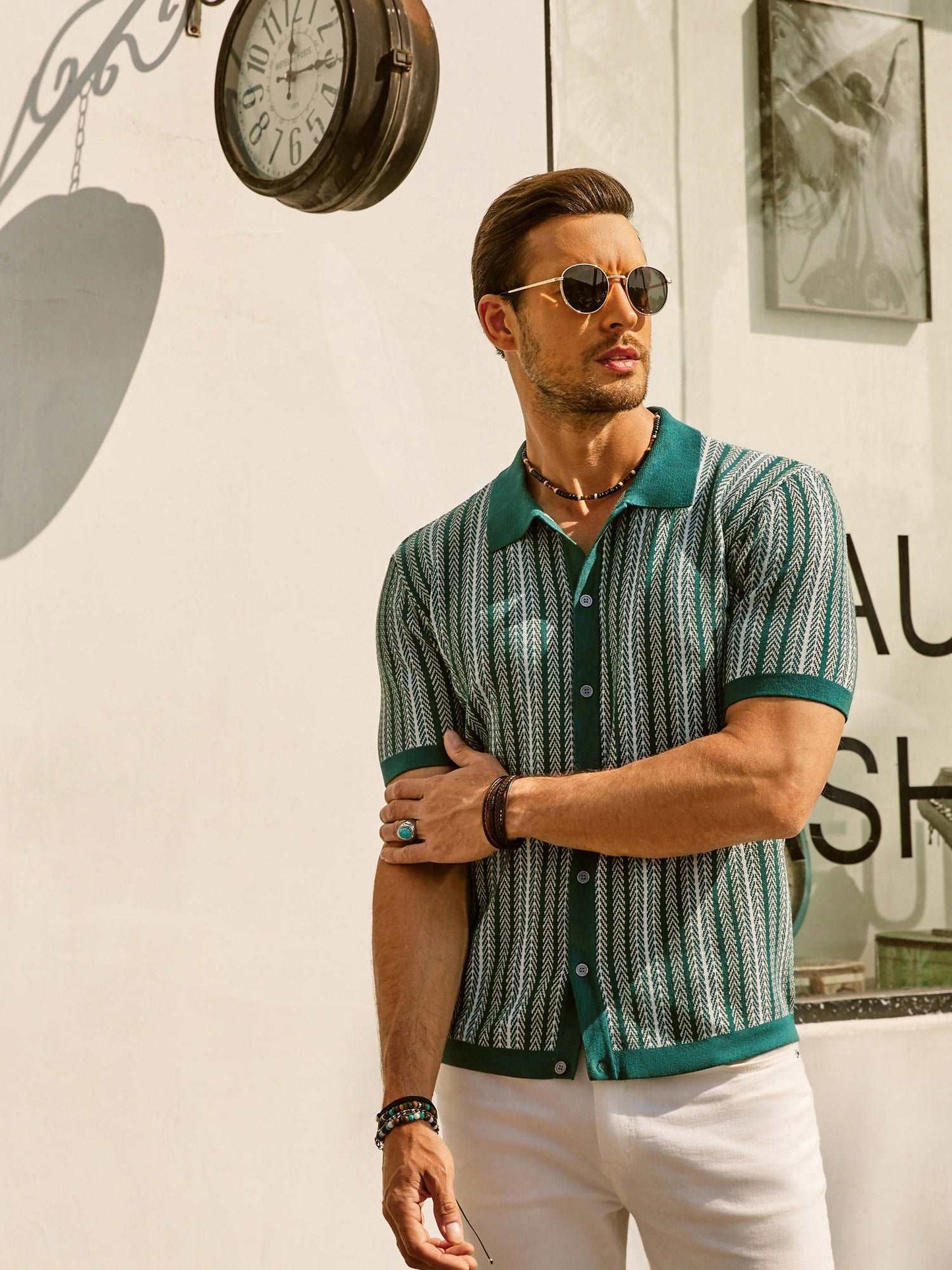 Herre Vintage Stripete Polo Skjorte for Hverdagsbruk