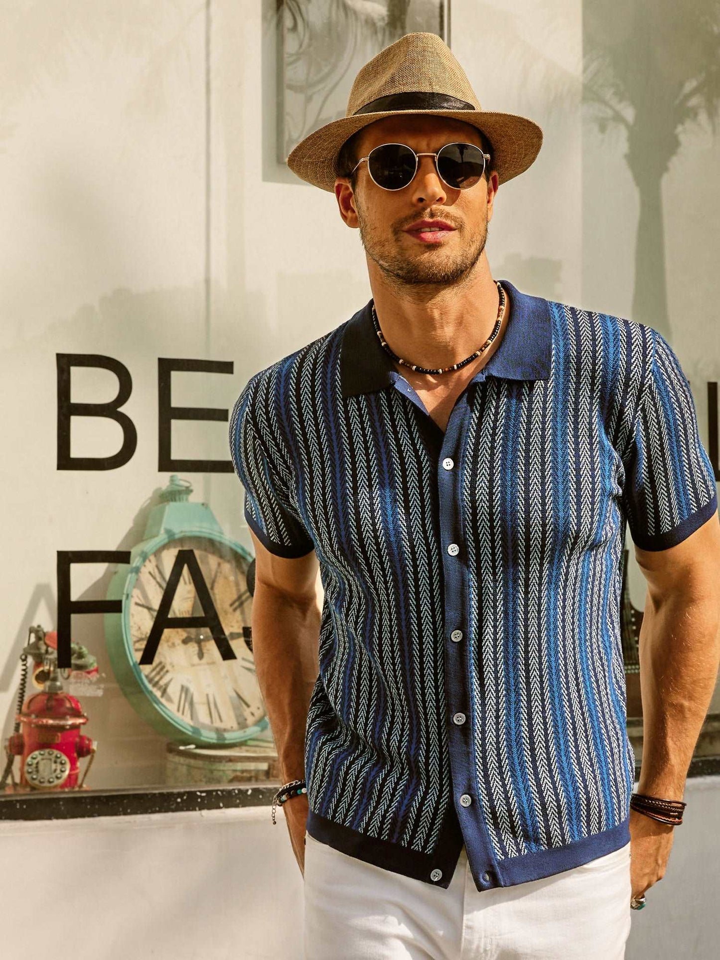 Herre Vintage Stripete Polo Skjorte for Hverdagsbruk