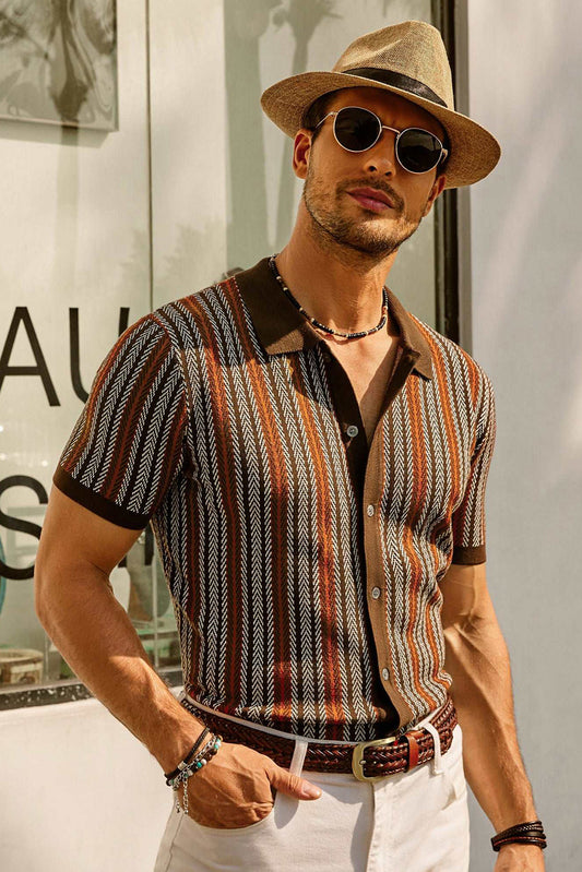 Herre Vintage Stripete Polo Skjorte for Hverdagsbruk