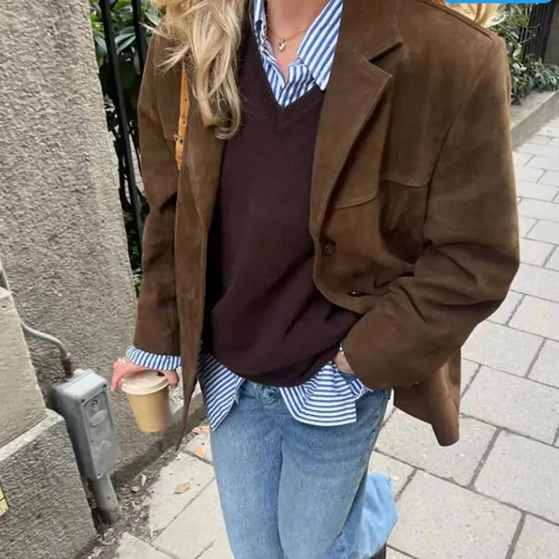 Chic Vintage Suede Blazer for Stilfulle Anledninger