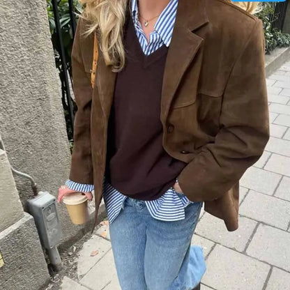 Chic Vintage Suede Blazer for Stilige Anledninger