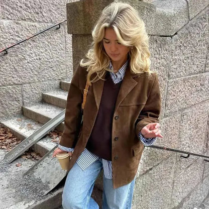 Chic Vintage Suede Blazer for Stilfulle Anledninger
