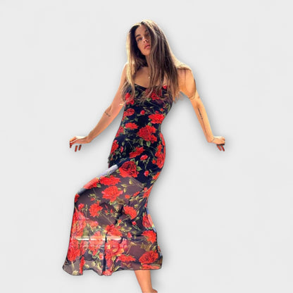 Blomstertrykk Spaghetti Stropp Kjole for Fester