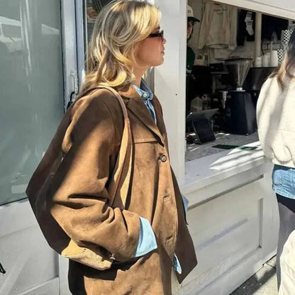 Chic Vintage Suede Blazer for Stilige Anledninger