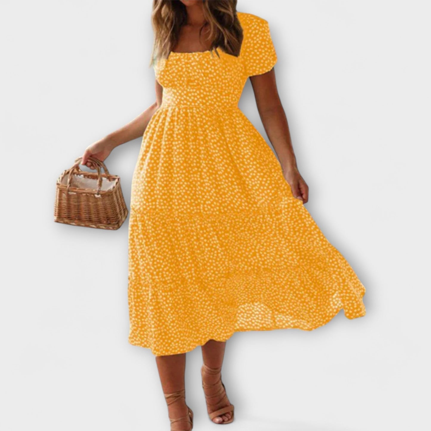 Chic blomstrete puffermakserkjole for arrangementer