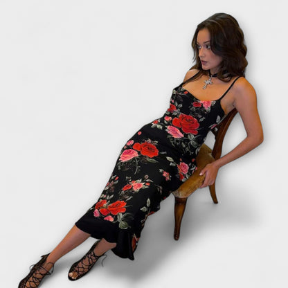 Blomstertrykk Spaghetti Stropp Kjole for Fester