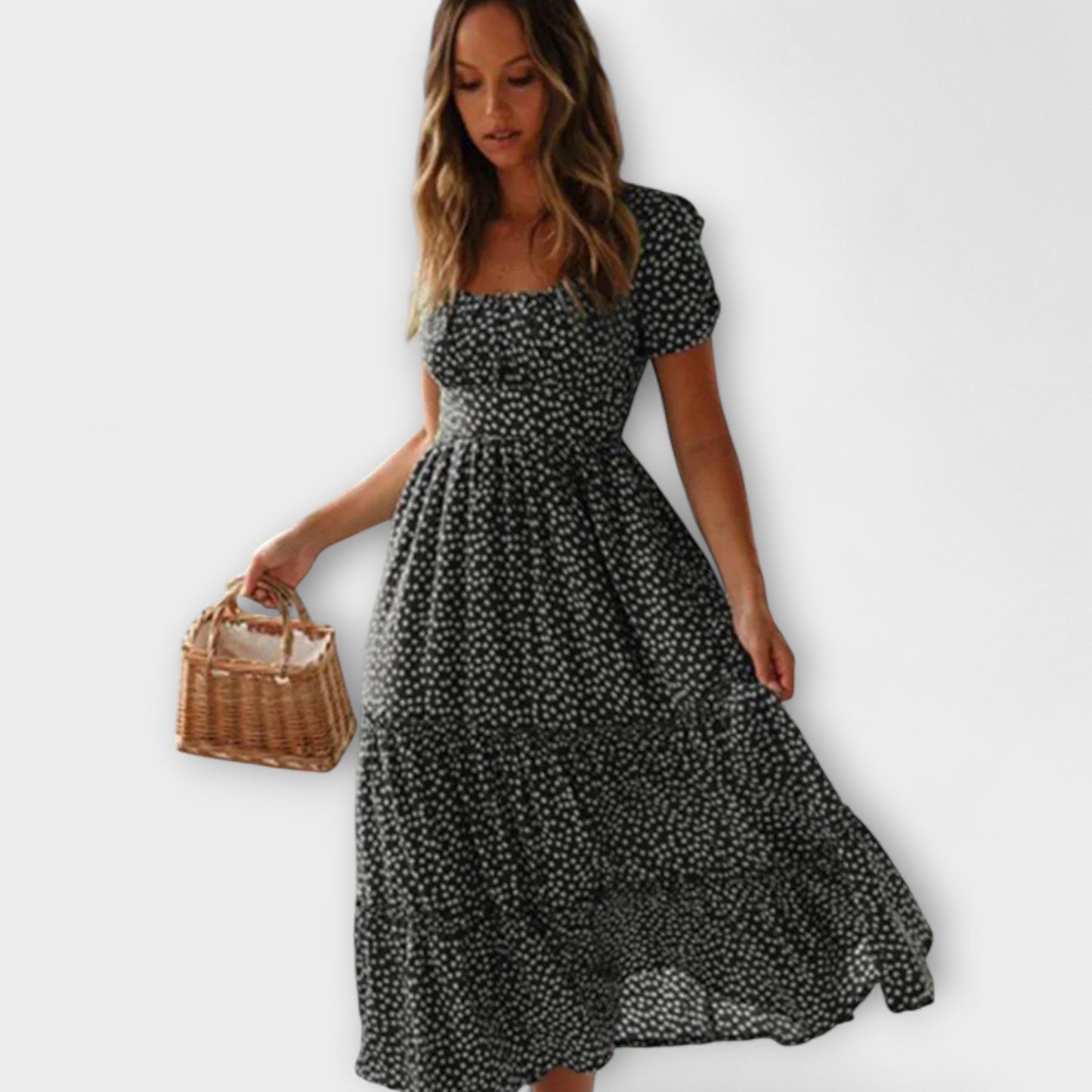 Chic blomstrete puffermakserkjole for arrangementer