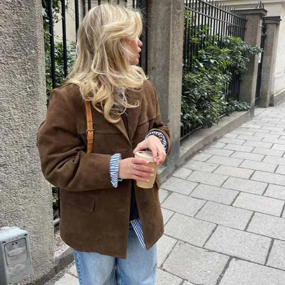 Chic Vintage Suede Blazer for Stilfulle Anledninger