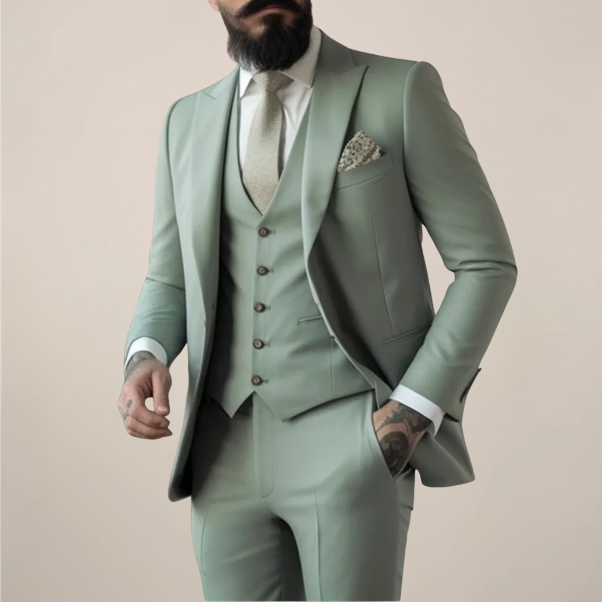 Sage Green 3-delt Slim Fit Dress for Menn til Bryllup og Ball