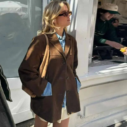 Chic Vintage Suede Blazer for Stilige Anledninger