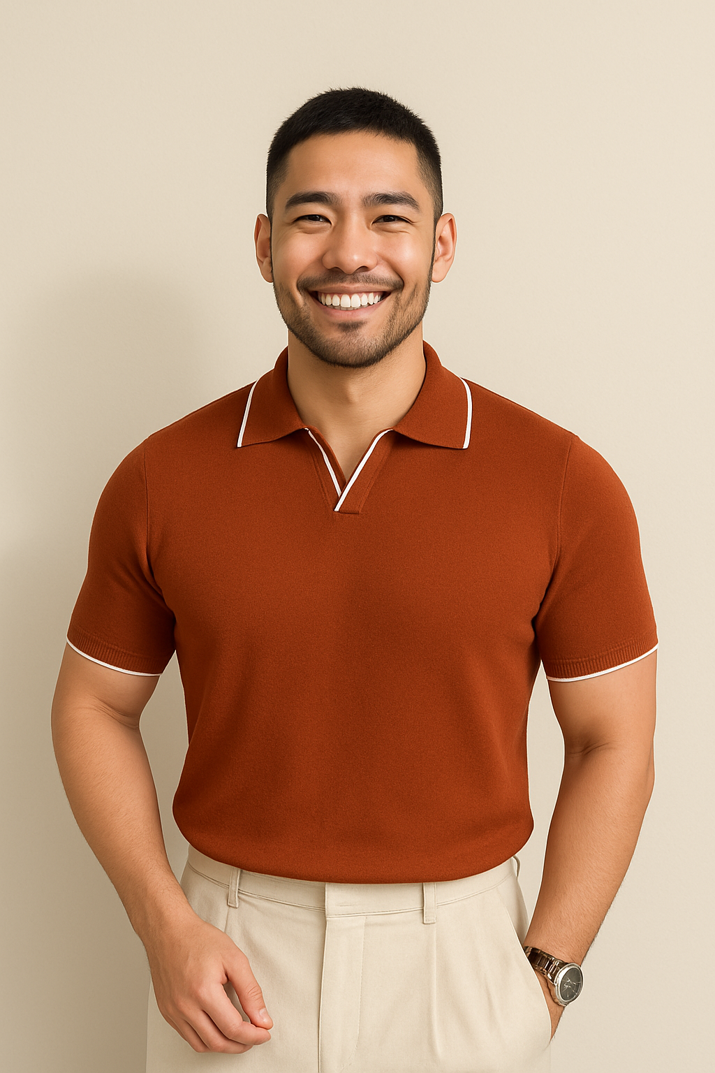 Stilig Strikket Polo med Kontrastdetaljer for Alle Anledninger