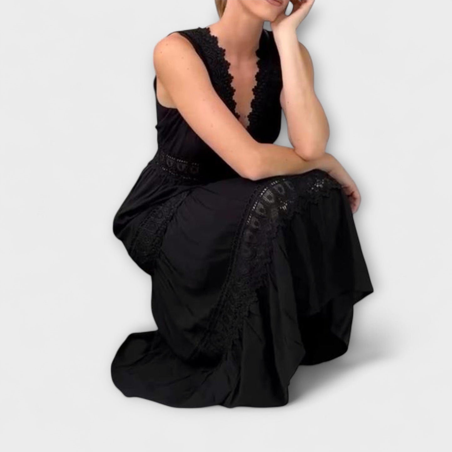 Aurélie - Chic V-hals Blonde Kveldsdrakt