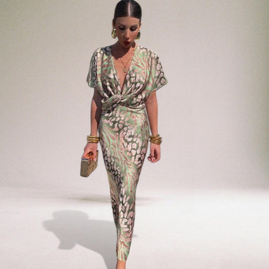 Vridde V-hals Maxi Kjole for Spesielle Anledninger