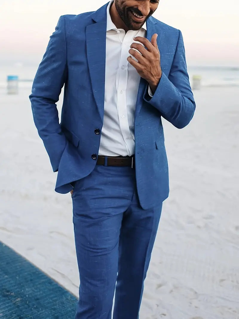 Herre Linblanding Dress Sett - Slim Blazer & Bukser for Formelle Anledninger