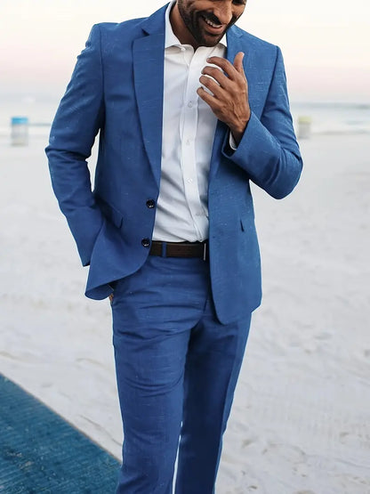 Herre Linblanding Dress Sett - Slim Blazer & Bukser for Formelle Anledninger