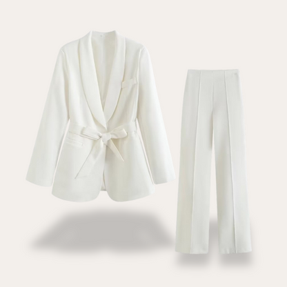 Chic kvinnelig blazer og vide bukser sett for stilige anledninger