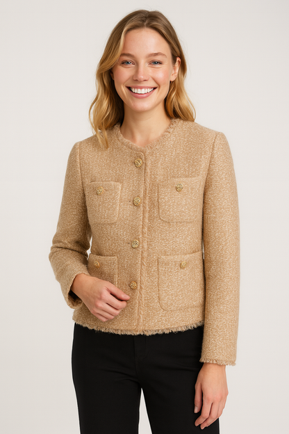Chic Blazer Uten Krage for Damer med Gullknapper