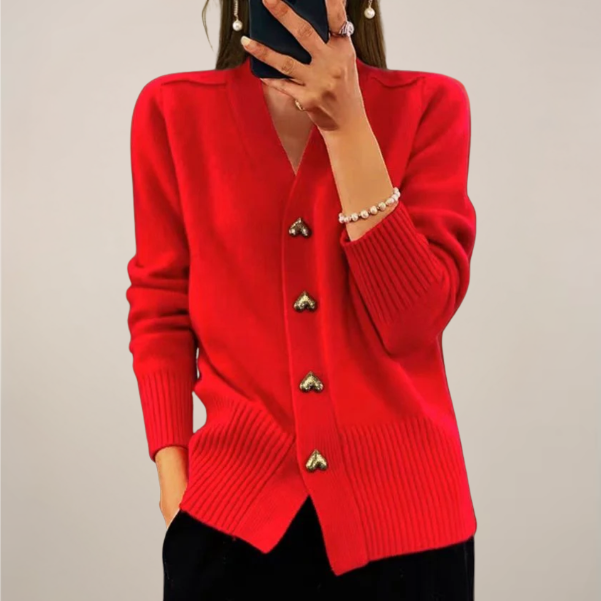 Chic Dame Cardigan med Hjerteknapp Detaljer