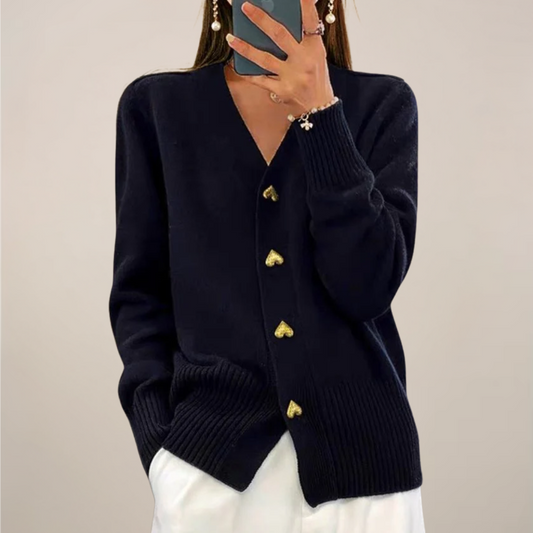 Chic Dame Cardigan med Hjerteknapp Detaljer