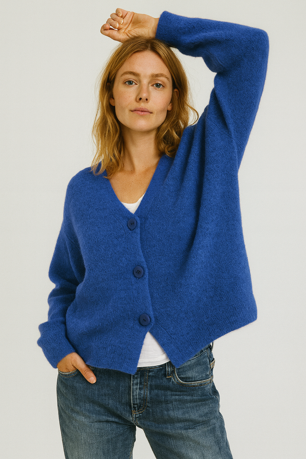 Chic Strikket Cardigan Genser for Damer - V-Hals Knapp Design for Hverdagsbruk