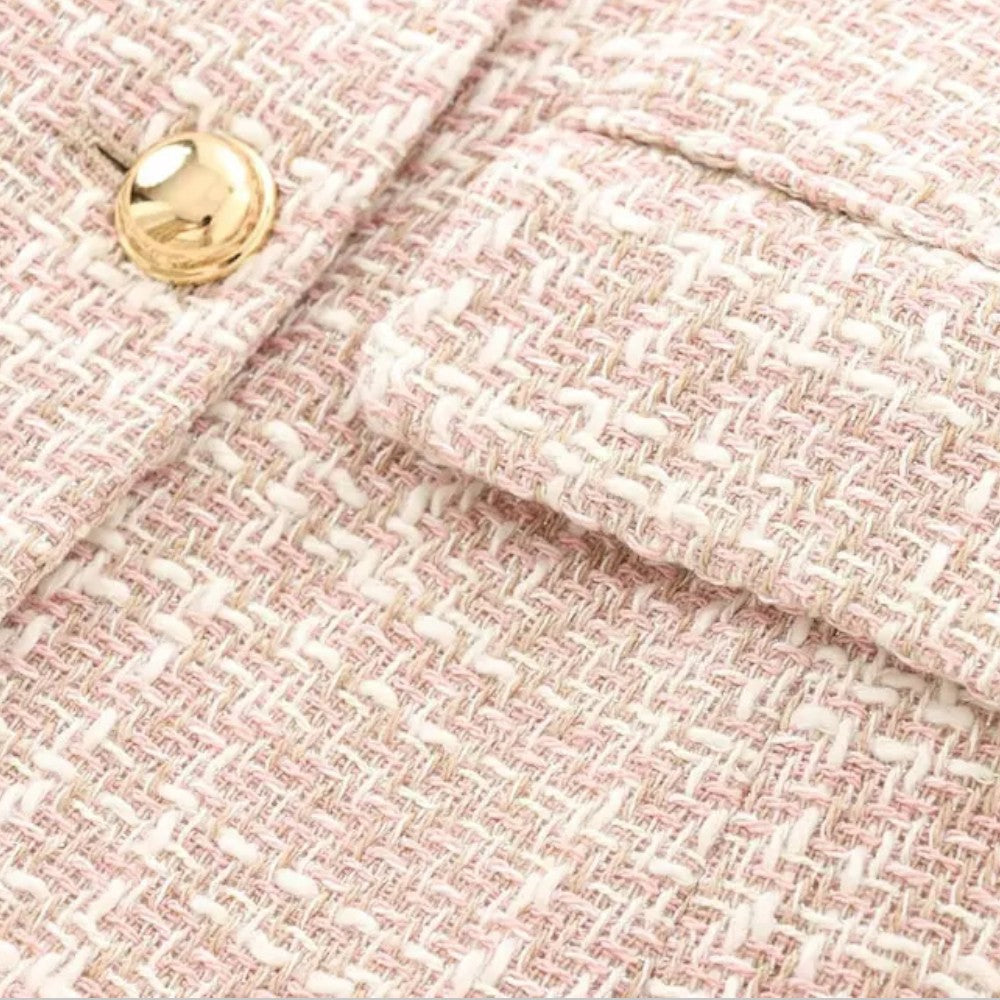 Chic Rosa Tweed Blazer for Kvinner - Ideell for Arbeid eller Arrangementer