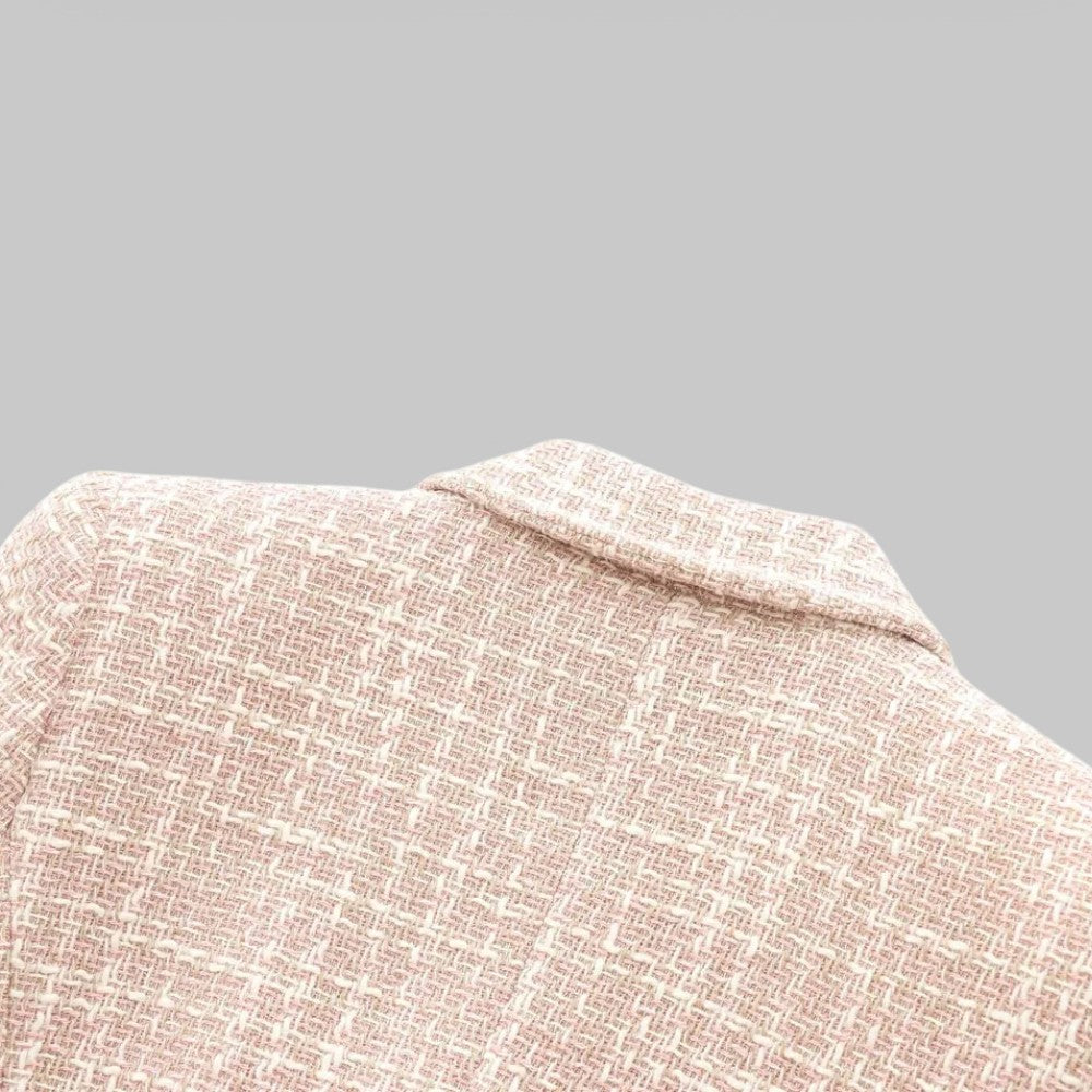 Chic Rosa Tweed Blazer for Damer - Ideell for Arbeid eller Arrangementer