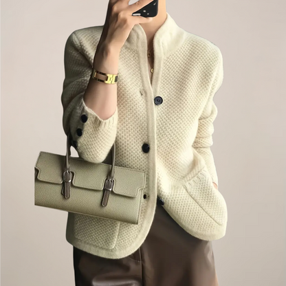 Teksturert Strikket Krem Cardigan for Stilige Lag