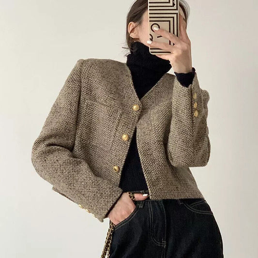 Stilig Kvinne Cropped Blazer med Gullknapper for Alle Anledninger