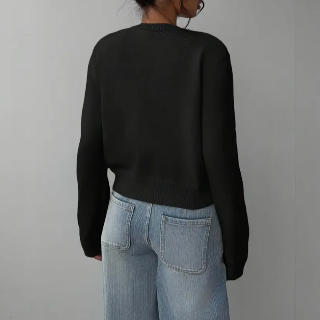 Chic Cropped Knapp Cardigan – Koselig Strikk for Hverdagsstil