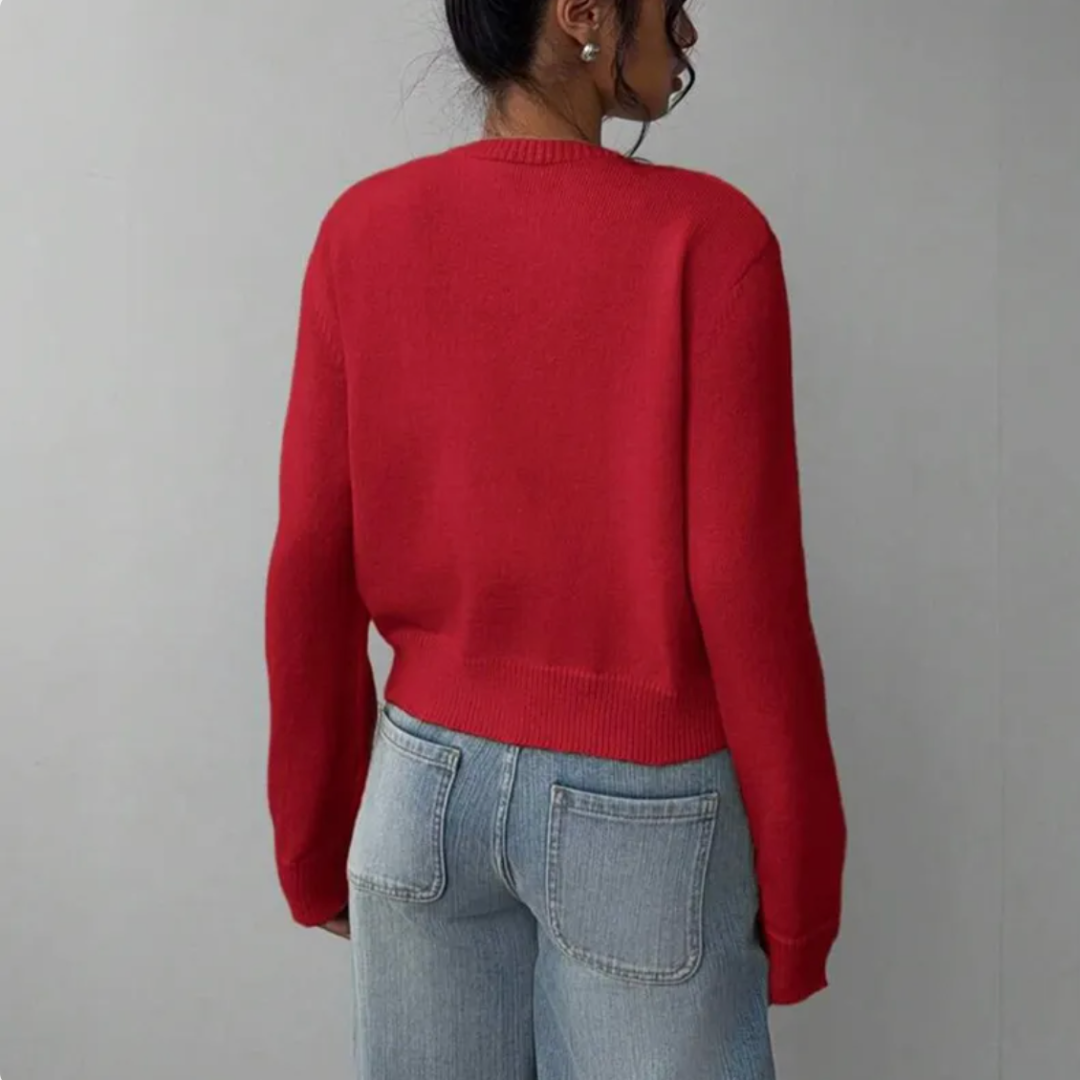 Chic Cropped Knapp Cardigan – Koselig Strikk for Hverdagsstil