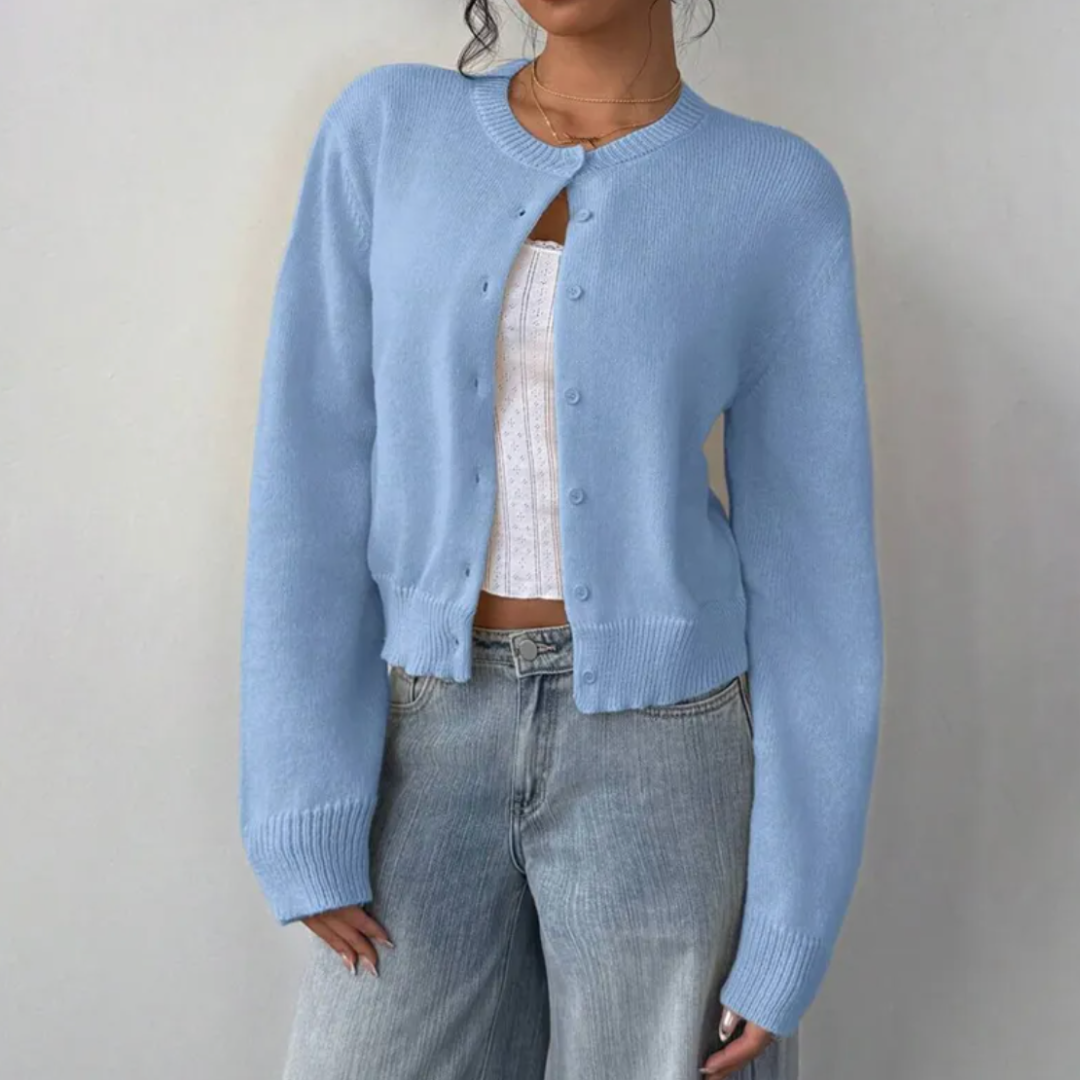 Chic Cropped Knapp Cardigan – Koselig Strikk for Hverdagsstil