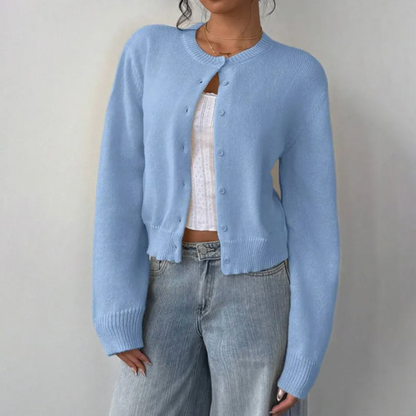 Chic Cropped Knapp Cardigan – Koselig Strikk for Hverdagsstil