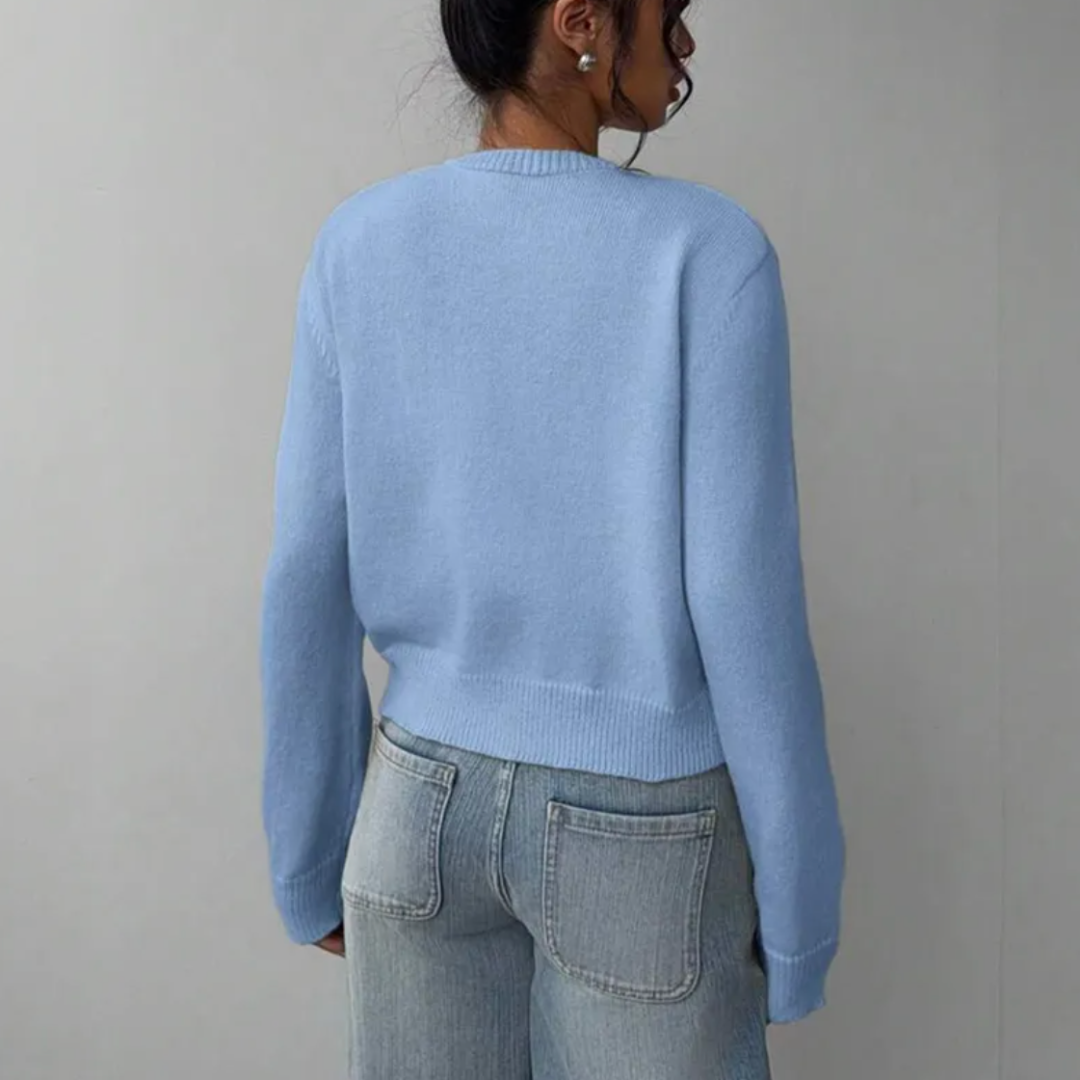 Chic Cropped Knapp Cardigan – Koselig Strikk for Hverdagsstil